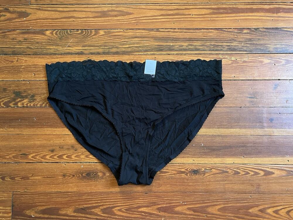 Auden Women’s Size 4X Black Brief Panties Floral Lace Waist Cotton Blend